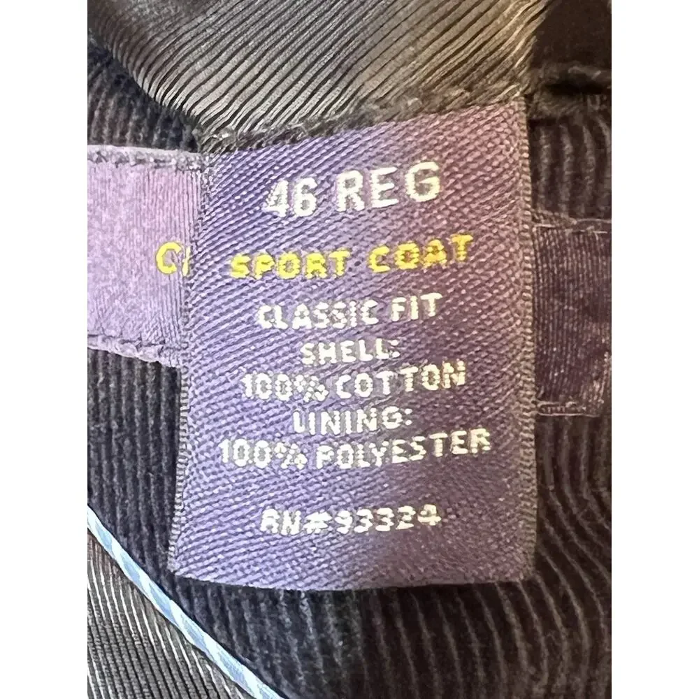 Stafford Signature Mens Blazer 46R Corduroy Sport Coat Blue Cotton Elbow‎ Patch